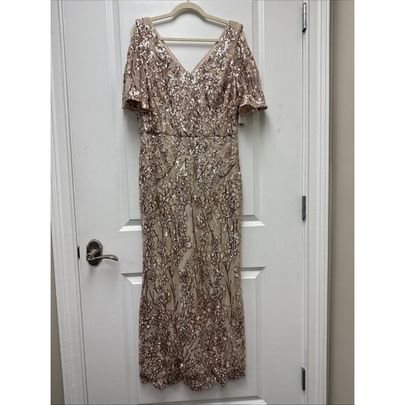 Alex Evenings Womens Size 14 Cream Gold Sequin Embellished Cocktail Formal Dress - Picture 3 of 12